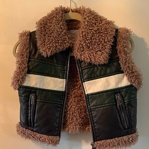 Faux Shearling Trim Green & Brown Women’s Vest